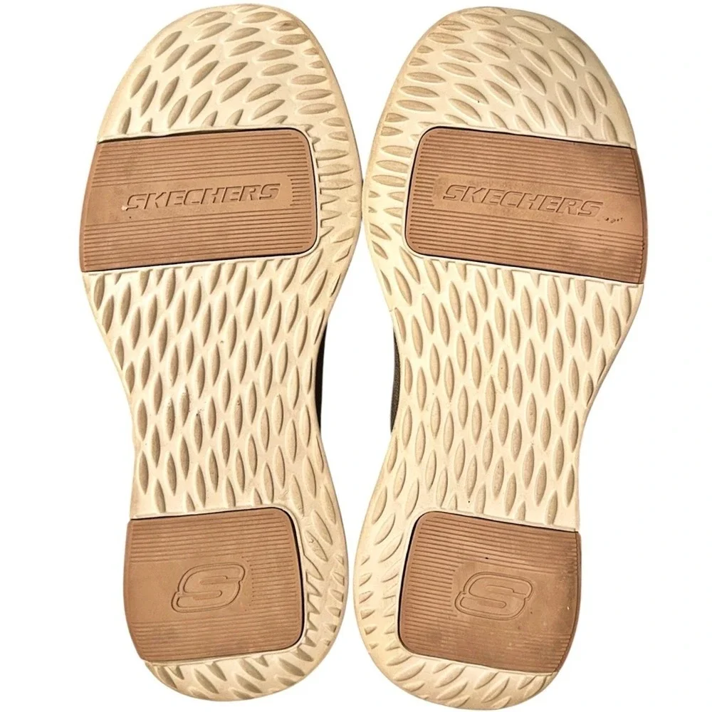 Skechers Bellinger Garmo Boat Shoes Mens 10 Tan Brown Slip On Canvas Memory Foam